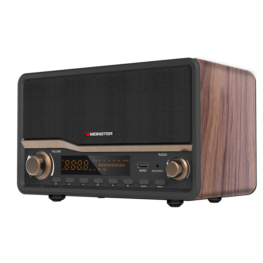 Monster decora wood bluetooth store speaker and clock radio